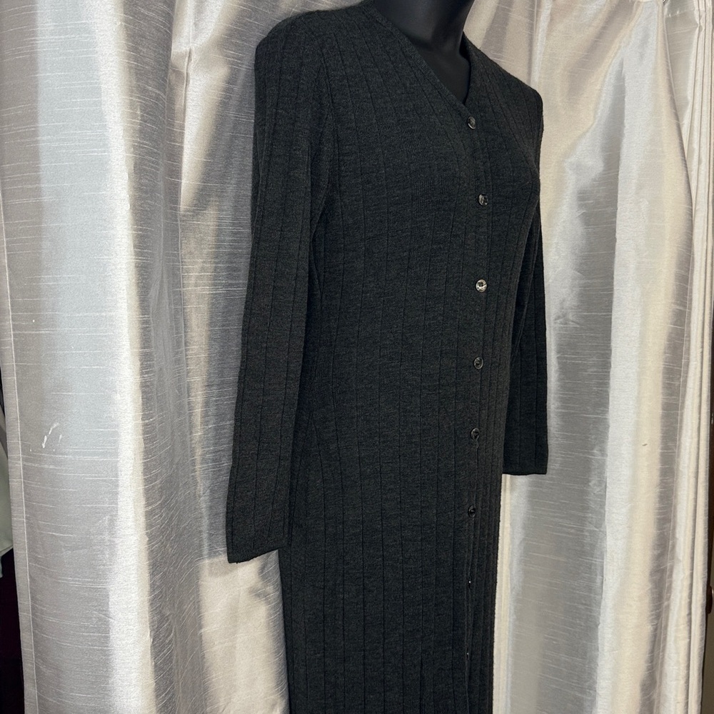 K Studio Vtg Maxi Sweater Dress Women’s M Ribbed Acrylic Wool Blend V Neck - Picture 4 of 10